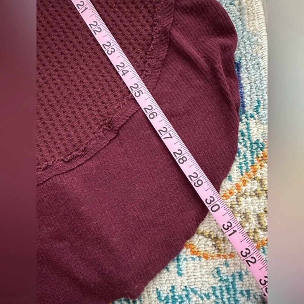 Free People V-Neck Waffle Top - Maroon - Picture 7 of 8